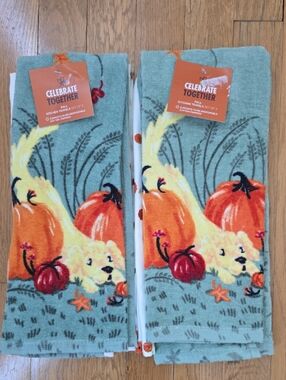 CELEBRATE TOGETHER BRAND SET 4 COLORFUL FALL KITCHEN HAND TOWELS